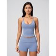 thumbnail image 5 of IBTOM CASTLE 2 Piece Workout Sets for Women Shorts Yoga Pilates Outfits Striped Backless Halter Padded Tank Top With High Waist Fold-over Biker Shorts Blue, 5 of 7