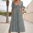 thumbnail image 2 of Vestido largo liso con cuello en V y volantes de encaje para mujer - Poliéster elástico, elegante/casual, lavable a máquina, para la noche/cócteles, 2 of 7