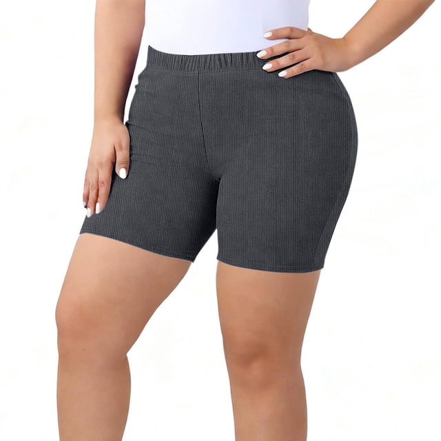 TaTaai Women's Plus Size Ribbed Yoga Shorts 3 Inch Elastic Waist Stretchy High Waist Athletic Gym Workout Non See Through Tummy Control Casual Lounge Bottoms Gift