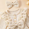 thumbnail image 5 of Farysays Newborn Infant Baby Girl Clothes Cotton Linen Long Sleeve Smocked Bubble Romper Ruffle Bodysuit Jumpsuit Fall Outfit, 5 of 7