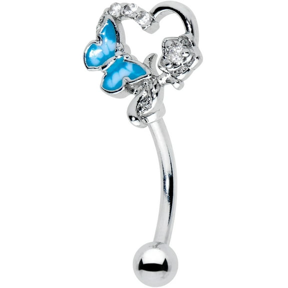 Body Candy 16G 316L Stainless Steel 8mm Eyebrow Jewelry Cartilage Conch Rook Butterfly Rose Flower Blue Eyebrow Ring 5/16”