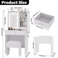 thumbnail image 3 of White Makeup Vanity Desk with Mirror and Lights, Vanity Table Set with Charging Station, Dressing Table with Stool, 2 Drawers, Open Shelves, Power Outlets & USB Ports, Vanity Desk with RGB Cabinets, 3 of 8