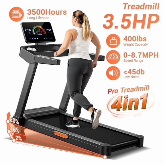ROBORE 20% Maunal Incline Treadmill, Foldable Home Treadmill with Quiet 3.5 HP Motor, 400LBS Capacity Workout