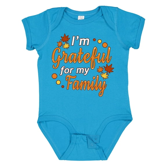 Inktastic I'm Grateful for My Family in Orange with Fall Leaves Boys or Girls Baby Bodysuit