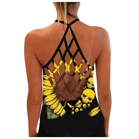 

Dtydtpe Tank Sunflower Top Fashion Blouse Print Womens Vest O-Neck Sleeveless Women s Blouse Basics Women Pajama