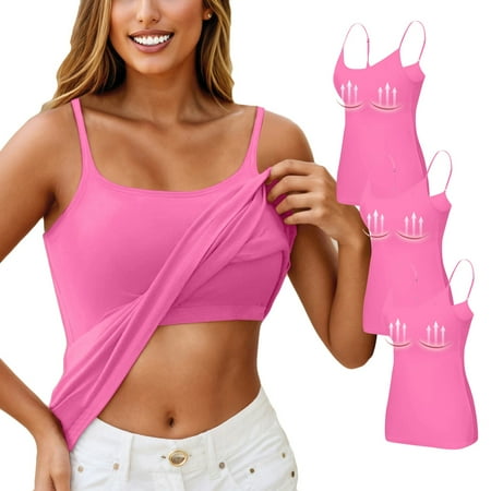 Nokdvo Bra Tank Tops for Women Shelf Bra Camisoles Adjustable Spaghetti Strap Shelf Bras Workout Basic Padded Undershirts Hot Pink 4XL