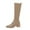 Khaki, variant on WEAIXIMIUNG Hiking Boots for Women Women Mid Calf Boots Autumn and Winter Fashion Stretch Knitted Leather Stitching Pure Color Comfortable Square Toe Square Heel