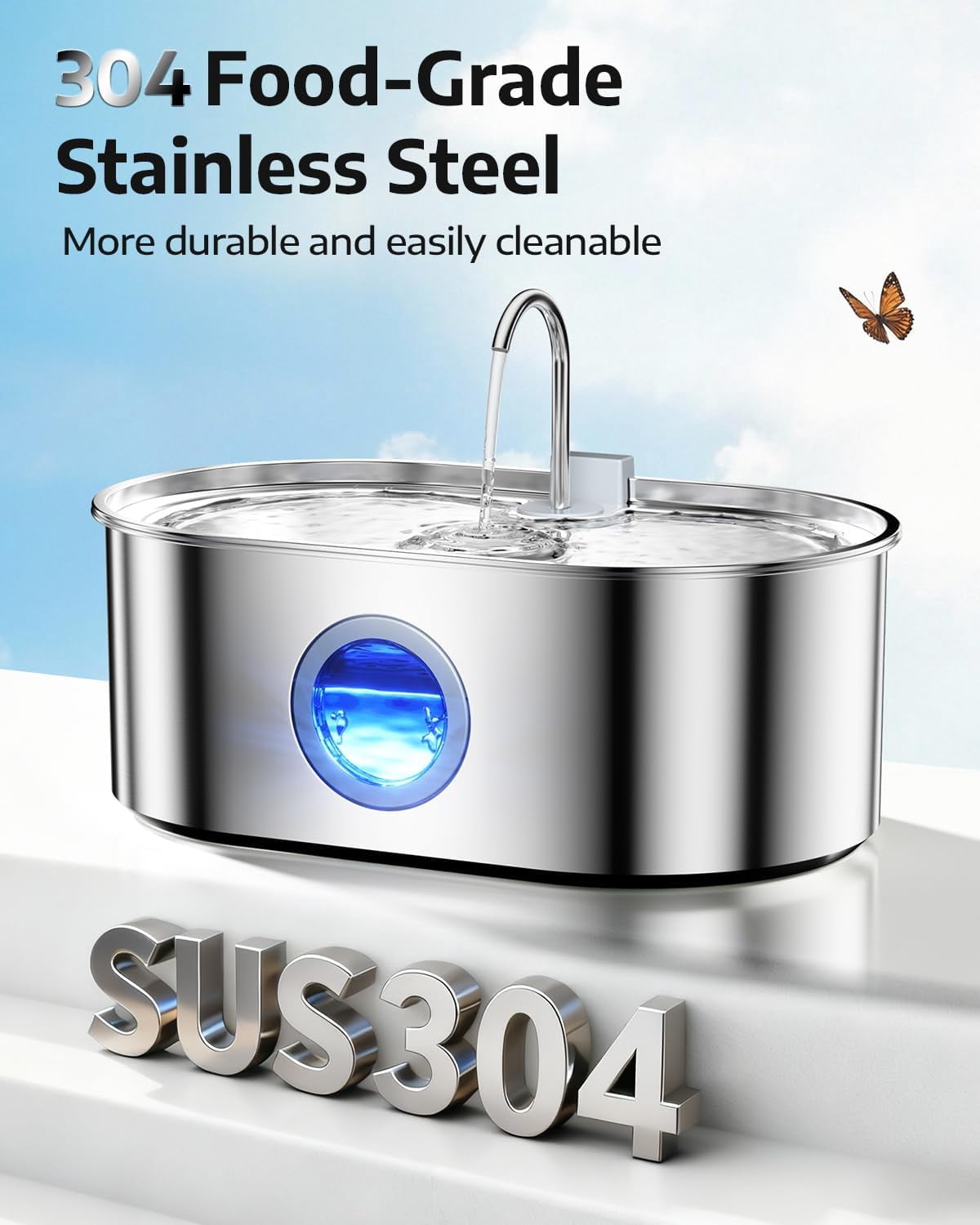 4.2Gal Dog Water Fountain for Large Dogs, 16L Stainless Steel Dog Fountain Water Bowl with Multi-Filtration & Deeper Drinking Tray, Extra Large Pet Water Fountain with Water Window & LED, Ultra-Quiet