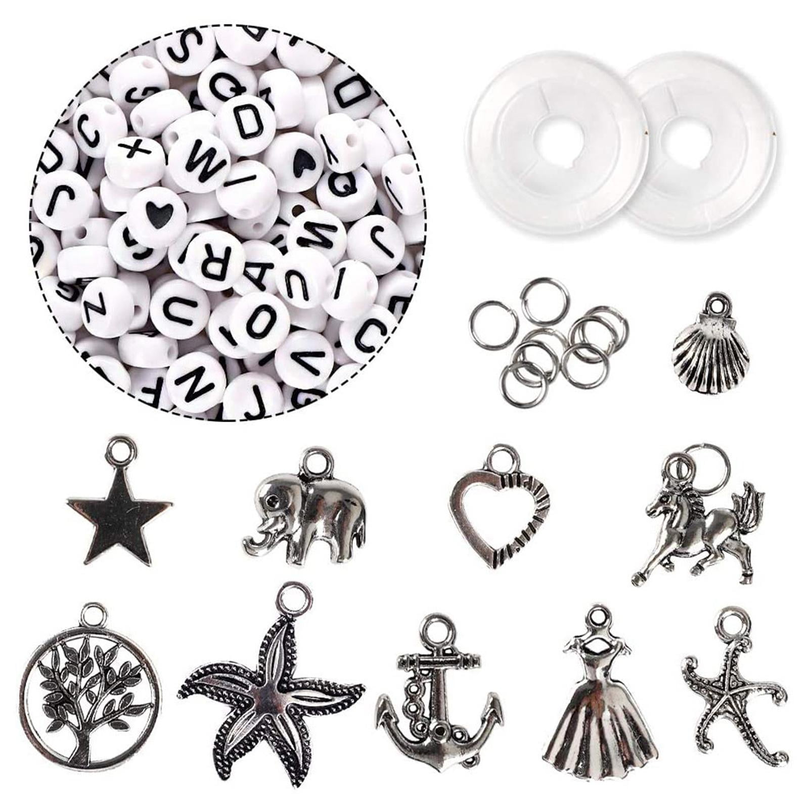1 of box Round Beads Letter Bead Pendant Charms Split Rings Elastic Strings for DIY Bracelets Necklace Bangles Jewelry Making Finding Crafts Supplies