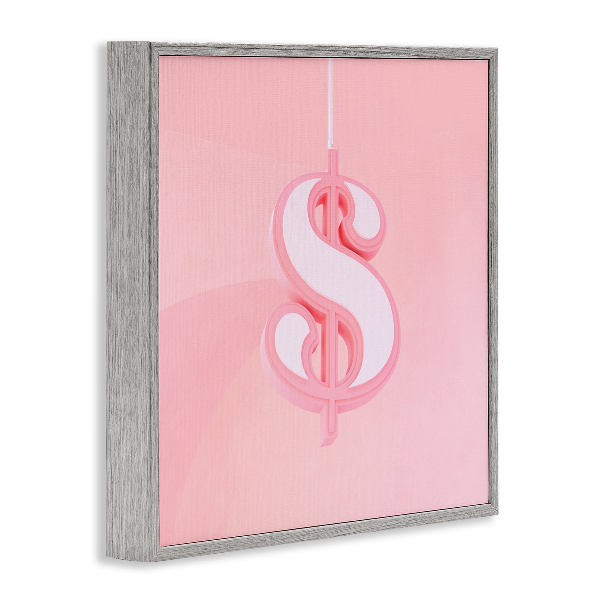 Pink Pastel Dollar Sign Gray Framed Giclee Art, design by LISH Creative