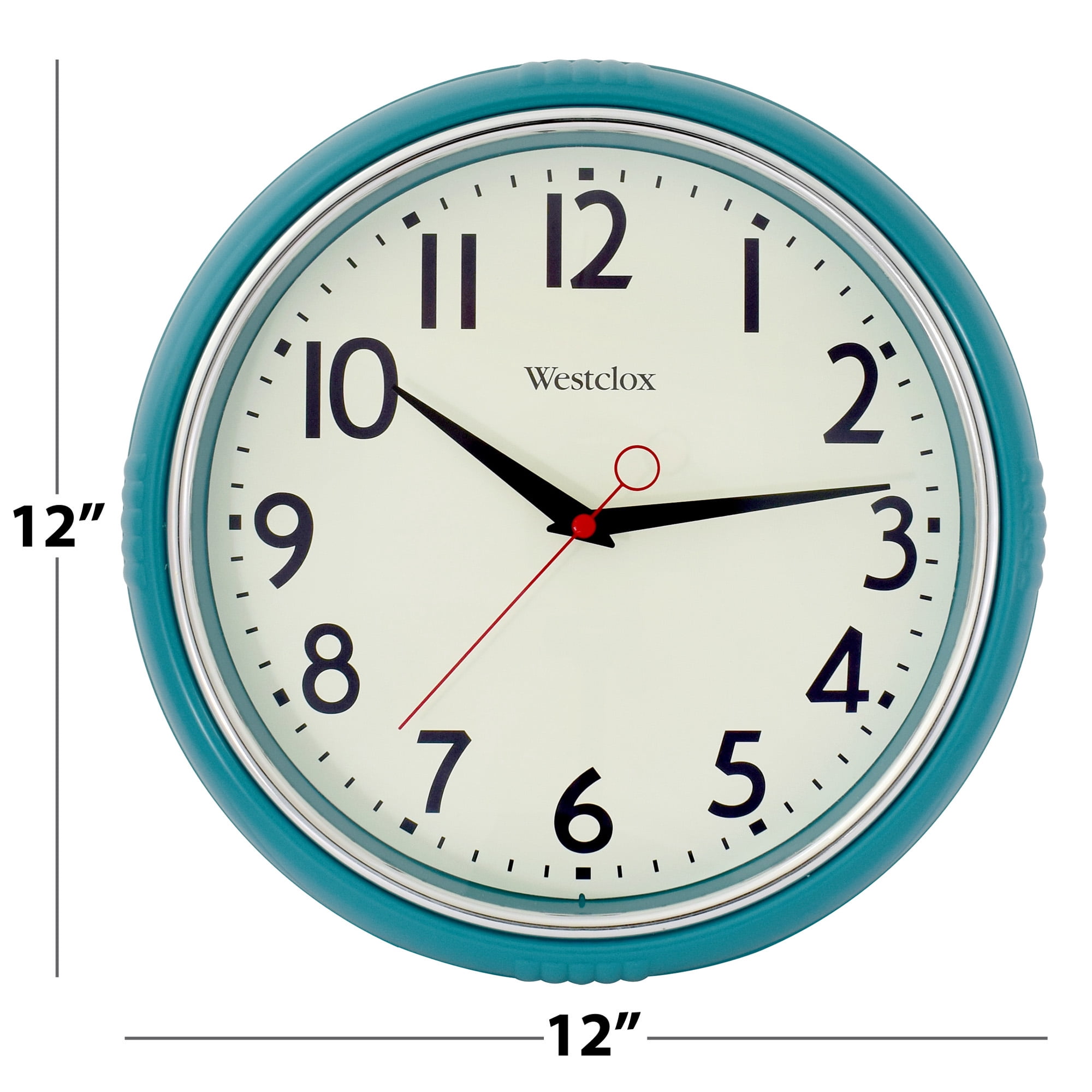 Westclox 12”  Teal Retro Analog Quartz Accurate Wall Clock with Easy-to-Read Dial.