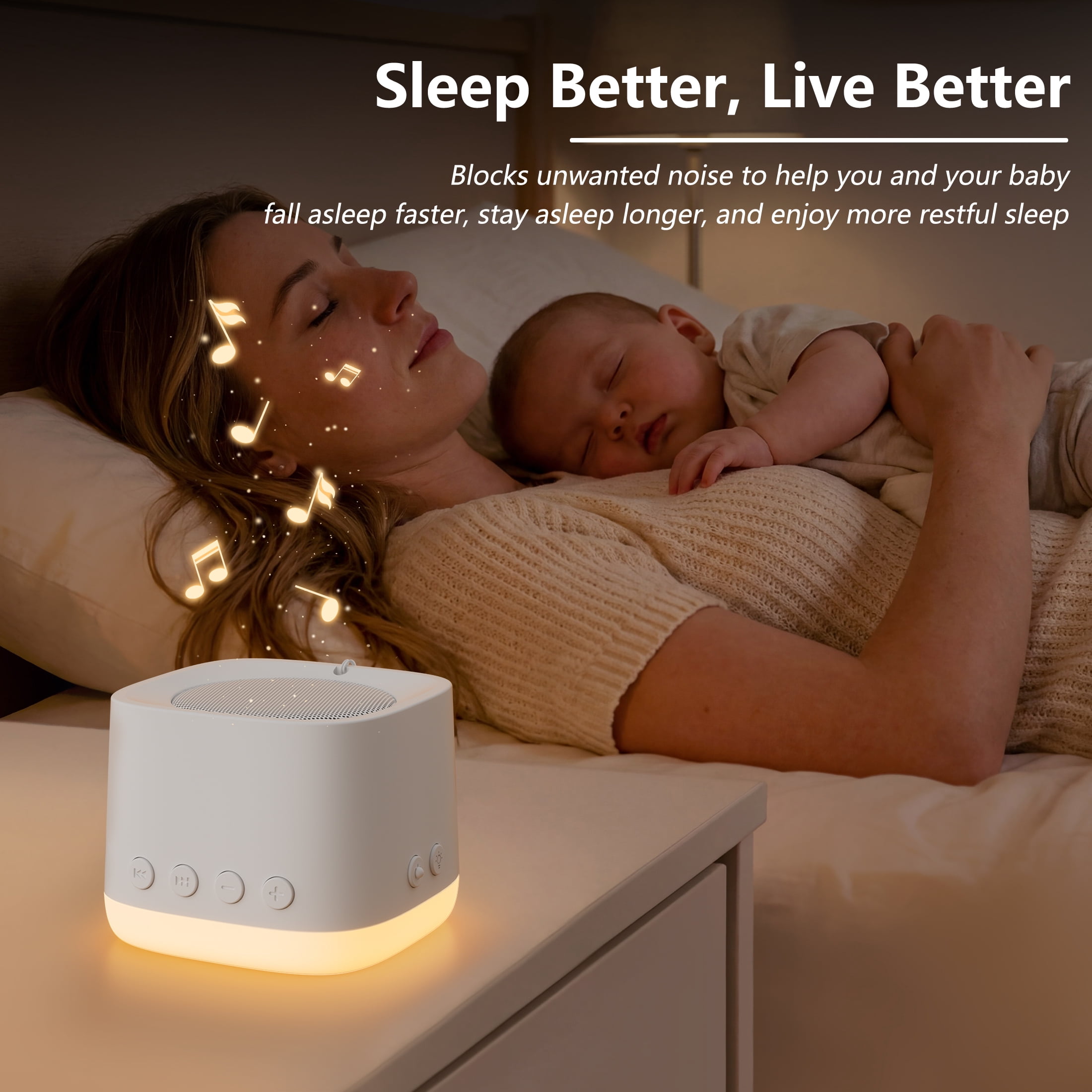 White Noise Machine for Baby & Family, 20 Non-Looping Soothing Sounds, Memory Function, Adjustable Volume, AC/USB Powered with Sleep Timer (White)