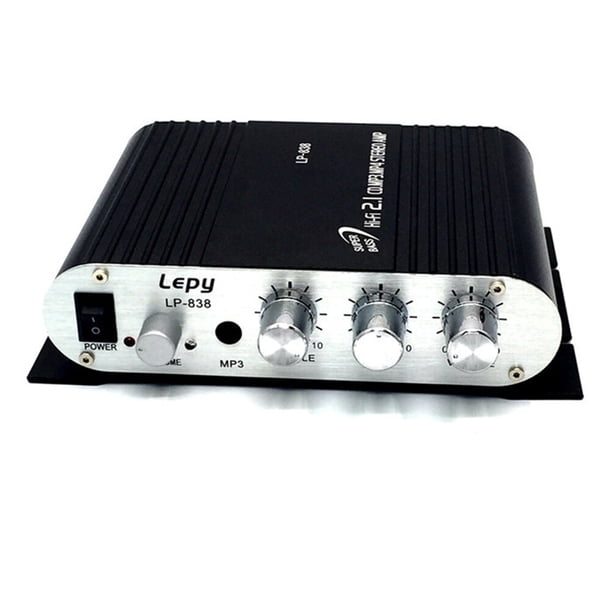 Miniamplificador estéreo Hi-Fi de 200 W y 12 V con graves potentes y amplificador de radio MP3 para coche, casa, autobús y barco (negro)