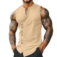 thumbnail image 2 of BUWTTED Mens Tank Tops Sleeveless Button Down Summer Casual Muscle Shirt Breathable Athletic Undershirt Beige Shirt L, 2 of 4