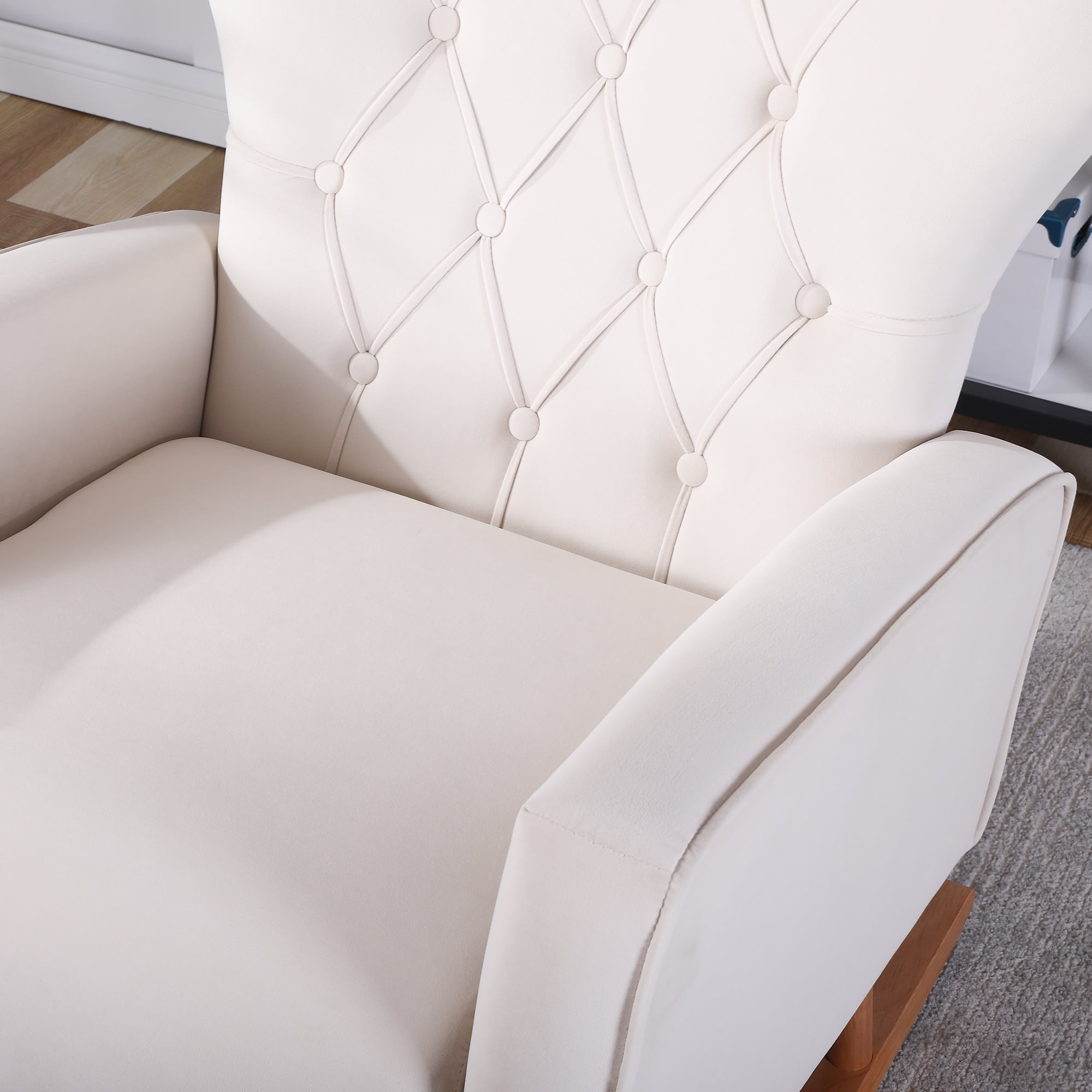 Kadyn Rocking Chair Nursery Armchair with High Back for Baby Room, Beige Kadyn Rocking Chair Nursery Armchair with High Back for Baby Room, Beige