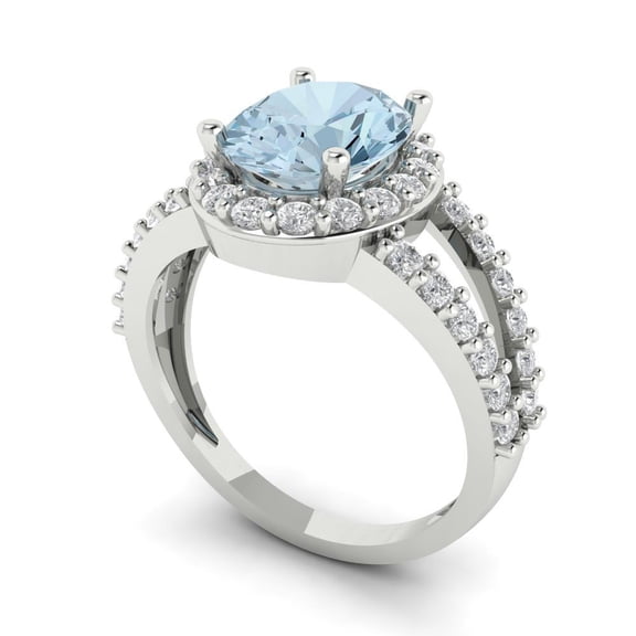 2.78ct oval cut blue natural aquamarine 18k white gold halo Bridal Wedding Engagement Promise Anniversary Ring for Women size 3.75