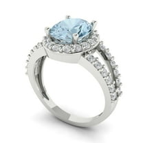 2.78ct oval cut blue natural aquamarine 18k white gold halo Bridal Wedding Engagement Promise Anniversary Ring for Women size 7.5