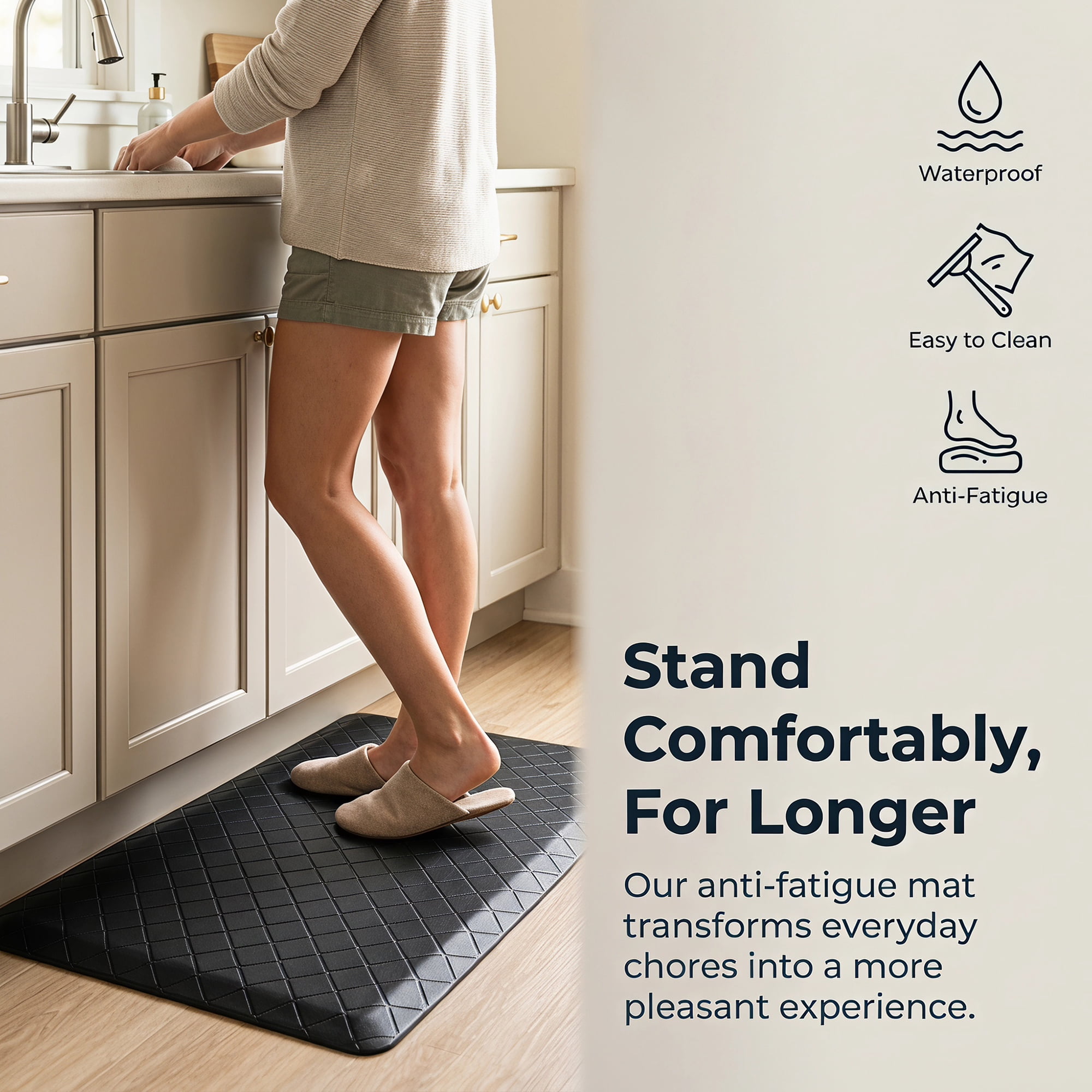 Unique Bargains Geometric Anti-fatigue Waterproof Oil-proof Floor Pads Black 28" x 17"