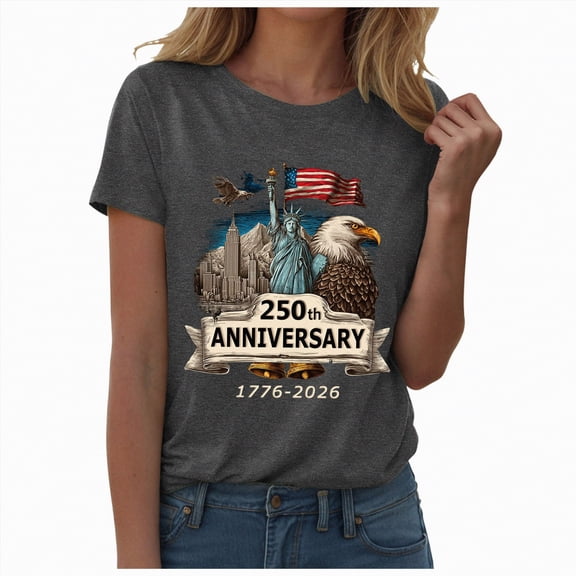 Leey-World 4th of July Shirts Women American Flag Patriotic Shirts USA Star Stripes Graphic T Shirt Short Sleeve Summer Tees 250 4th Of July Shirts Women(Grey,3XL)