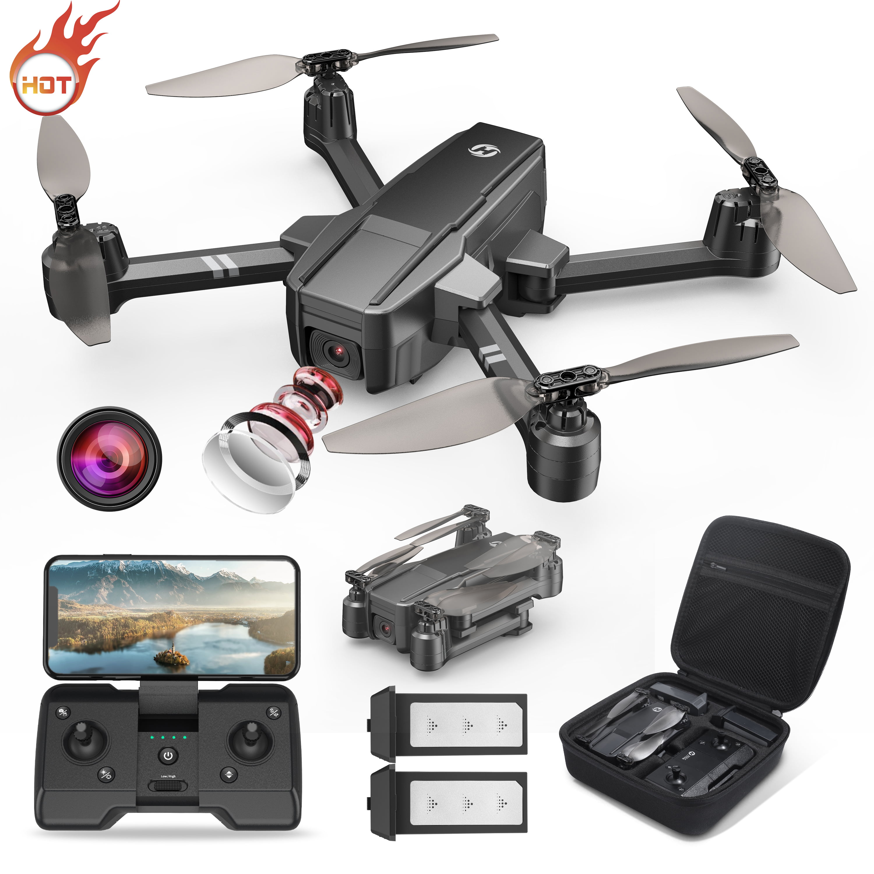 Holy Stone HS720 GPS Drone Foldable FPV with 4K Camera for Adults and  Beginners Brushless Motor 2 Batteries Double the Flight Time Black
