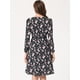 thumbnail image 4 of Vestido a media pierna con cuello en V y estampado floral con cintura fruncida Negros S, 4 of 6