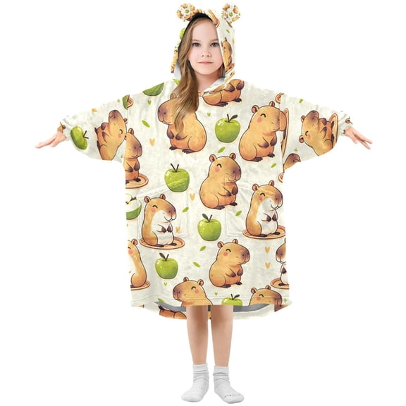 joogoo Wearable Blanket Hoodie for Capybara Green Apples Oversized Sherpa Hooded 3-14 YR M