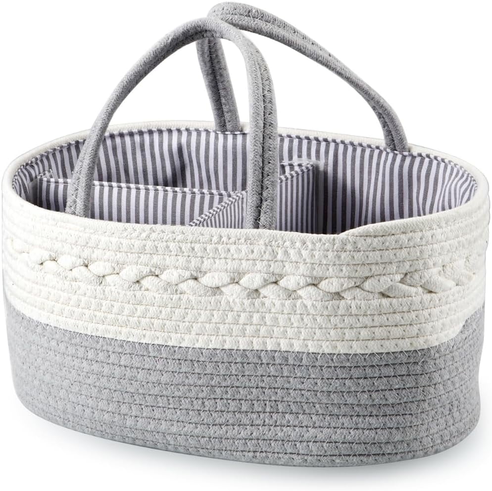 PandaEar Baby Diaper Caddy Organizer for Boys Girls, Portable Baby Diaper Basket, Travel Cotton Rope Diaper Caddy Change Organizer for Baby Shower Gifts Newborn Infants