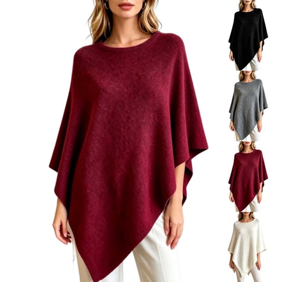MexChoioe Sweaters for Women Crew Neck Solid Knit Lightweight Fall Knit Poncho for Women
