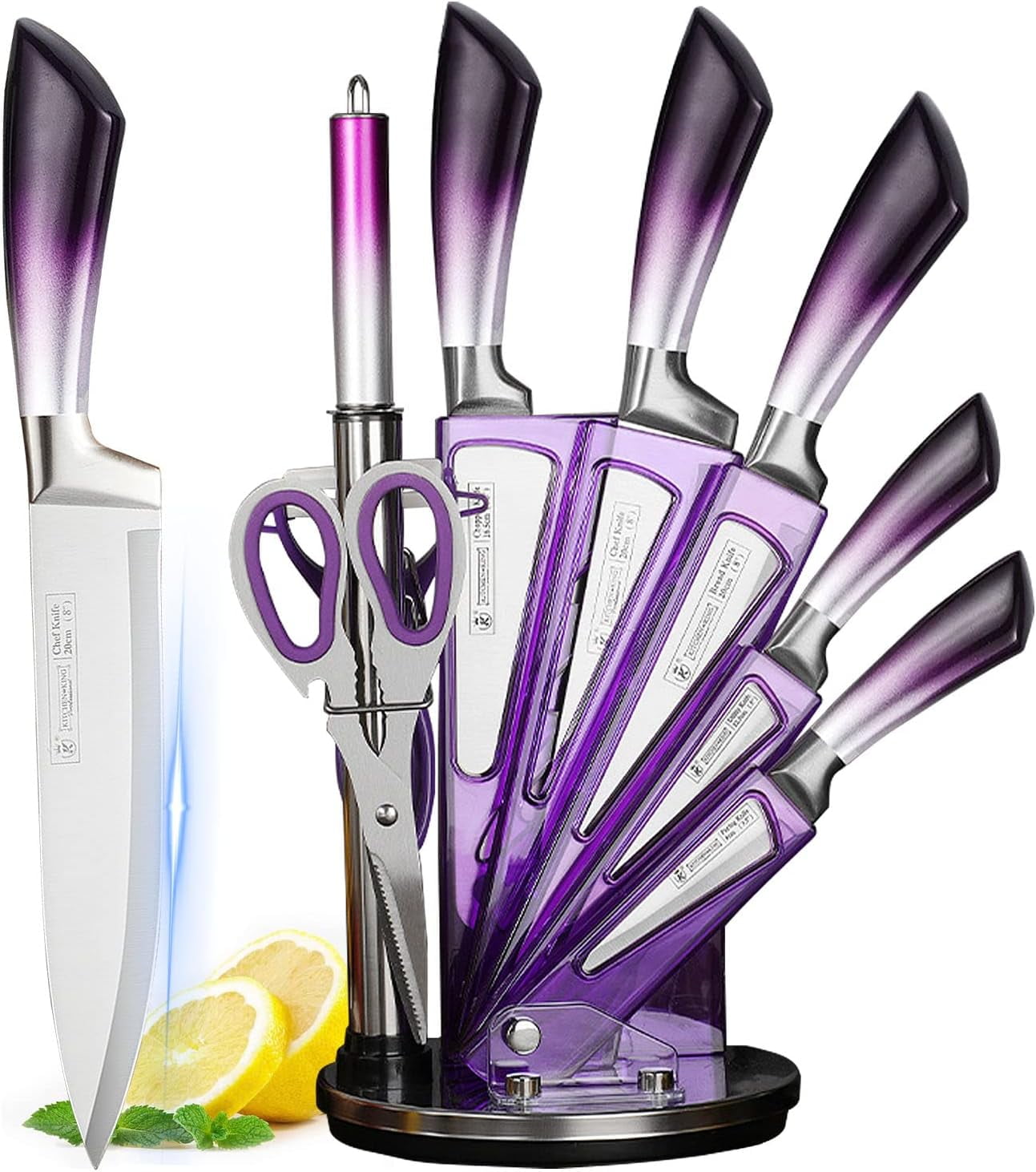 Knife Set, 9Pieces Purple Gradient Handle Stainless Steel Chef Knife