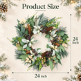 thumbnail image 4 of 24 Inch Winter Wreath for Front Door, Artificial Eucalyptus and Frosted Pine Wreath with Purple Berries, Pinecones, Christmas Decor, 4 of 9