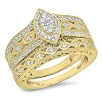 Dazzlingrock Collection 14K Round Blue Sapphire & White Cubic Zirconia CZ Bridal Engagement Ring Set, Yellow Gold, Size 5