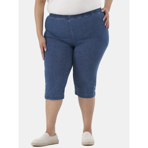 JMS Just My Size by Hanes Women's Plus Size Pull on Bling Tab Capri Pants, Sizes 0X-4X