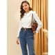 thumbnail image 2 of Blusa con botones de manga larga con cuello de Peter Pan para mujer blanco L, 2 of 6