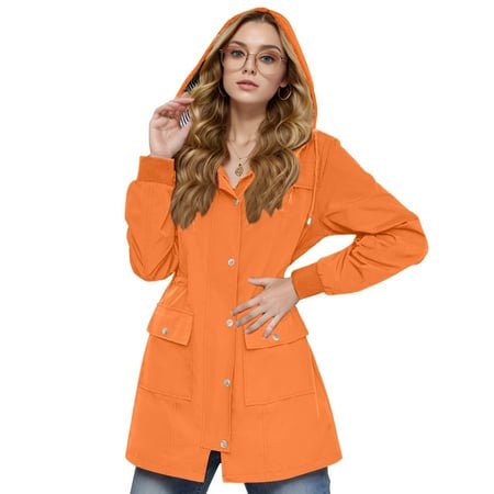MKLEKYY Vestes d'Automne Grande Taille pour Femmes Mode Unie à Capuche Col Décontracté Ample Manches Longues Imperméable
