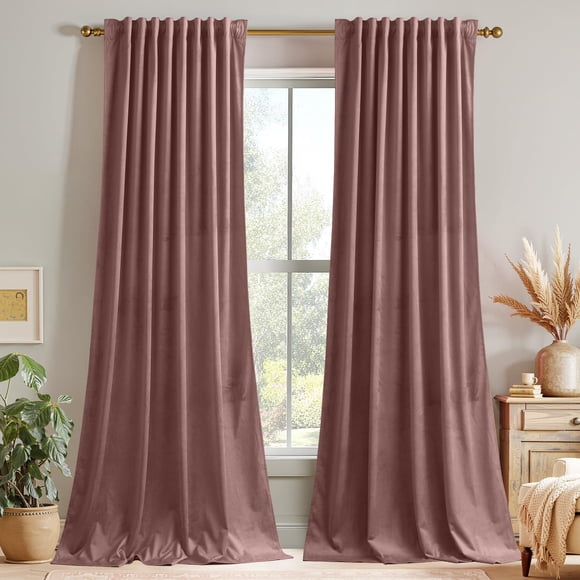 StangH Mauve Velvet Curtains - Wild Rose Thermal Insulated Room Darkening Curtains 84 inches Long for Bedroom, Super Soft Home De