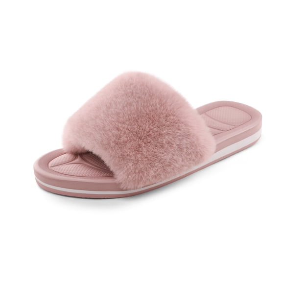 Dream Pairs Women's Fashion Comfort Fluffy Open Toe Slides Shoes Fuzzy House Slippers DSL219W PINK Size 9