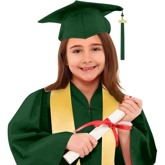 Conairie Graduation Gown Set for Kids Grad Cap Kindergarten Nursery Graduation Shawl Tassel Set Child Uniform Outfits Green 2-3 Y