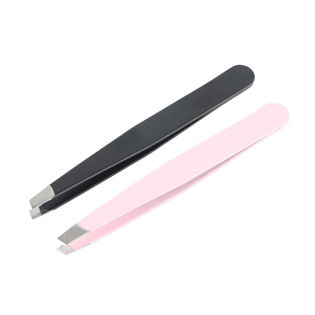 Juego de 2 pinzas de acero inoxidable para cejas, pinzas para depilación facial, herramienta de maquillaje y belleza.