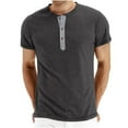 thumbnail image 2 of Mens Shirts Summer Men's Solid Color Round Neck Half Button Casual Short Sleeve T-Shirt, 2 of 4