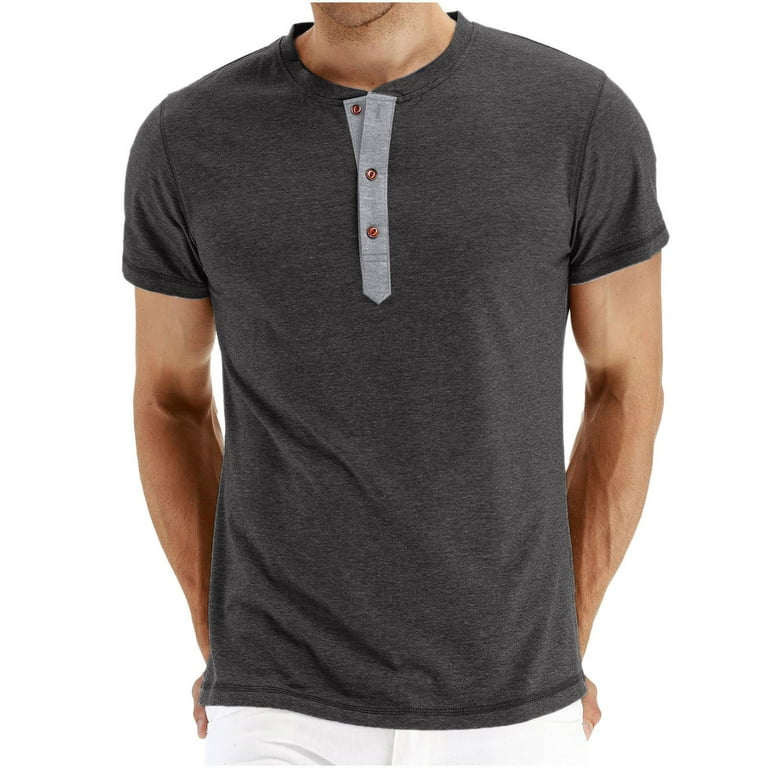 Mens Polo Shirts Men s Plain Color Crew Neck Half Button Pullover Casual Short Sleeve T Shirt Mens Tank Tops Shirts for Men Clearance Sale On Sale