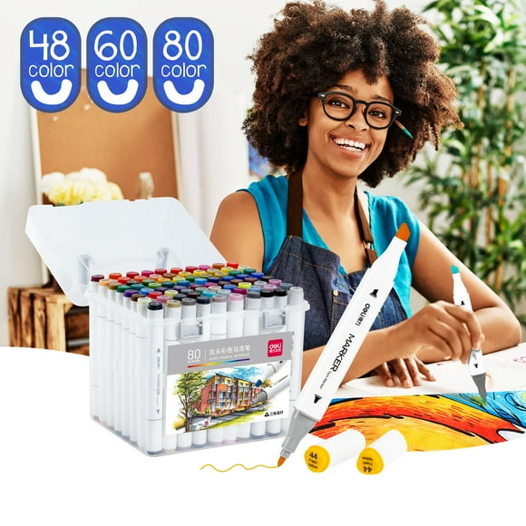 Deli 80 Colors Dual Tip Permanent Markers, Markers Gift Set with Storage Box