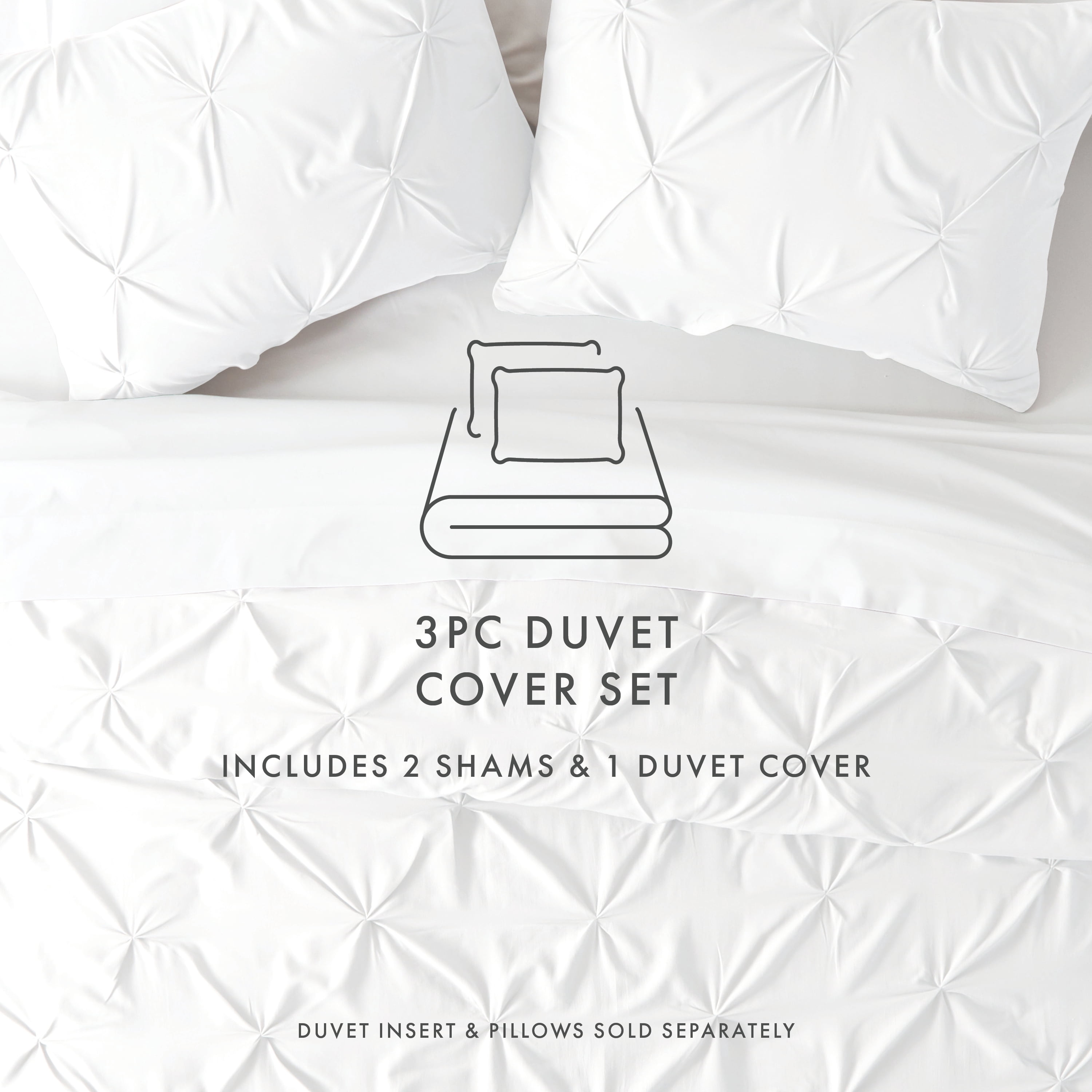 Noble Linens White Pinch Pleat 3-Piece Duvet Cover Set, Full/Queen