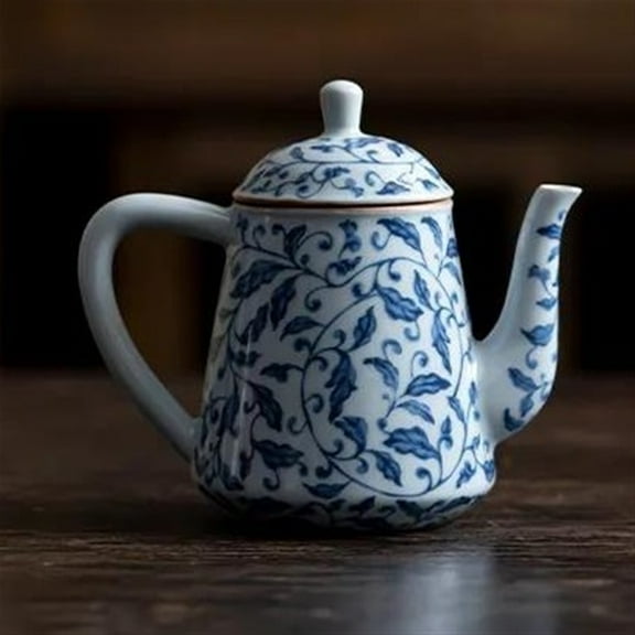 Household Tea Brewing Kettle Tea Ceremony Supplies Decoration Antique Blue And White Teapot Luxury Camellia Leaf Art Pot 130ml