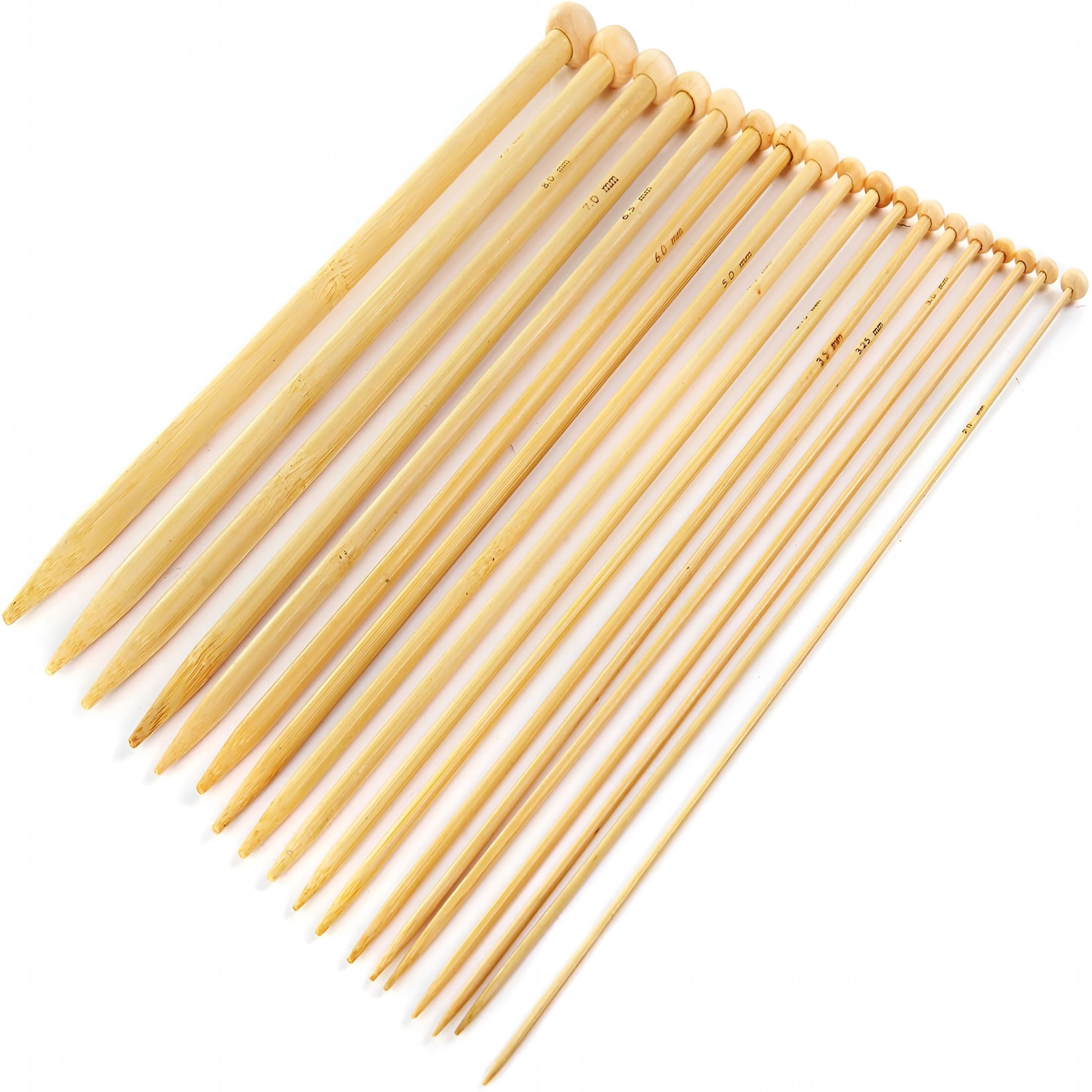 TUWAFE 36 PCS Bamboo Knitting Needles Set (18 Sizes From 2.0mm to 10.0mm)