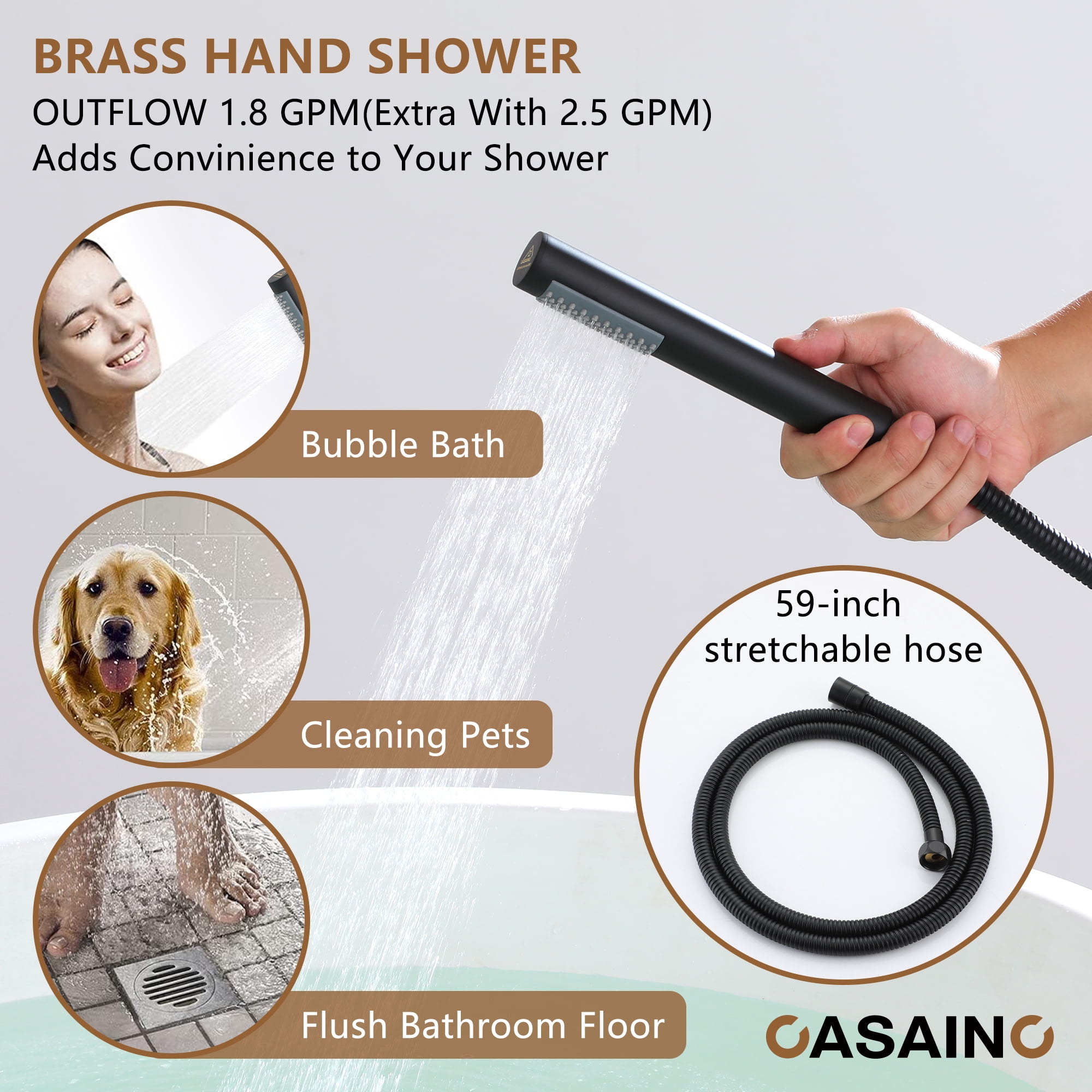 CASAINC Single-Handle Freestanding Floor Mount Tub Filler Faucet with Handheld Shower in Matte Black