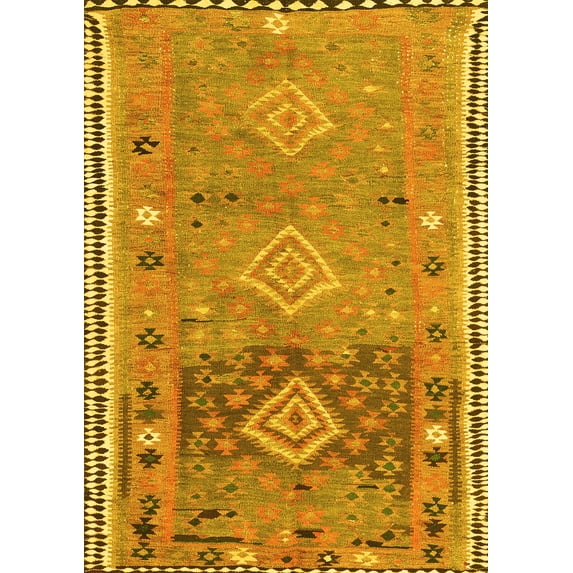 Ahgly Company Machine Washable Indoor Rectangle Southwestern Yellow Country Area Rugs, 8' x 12'