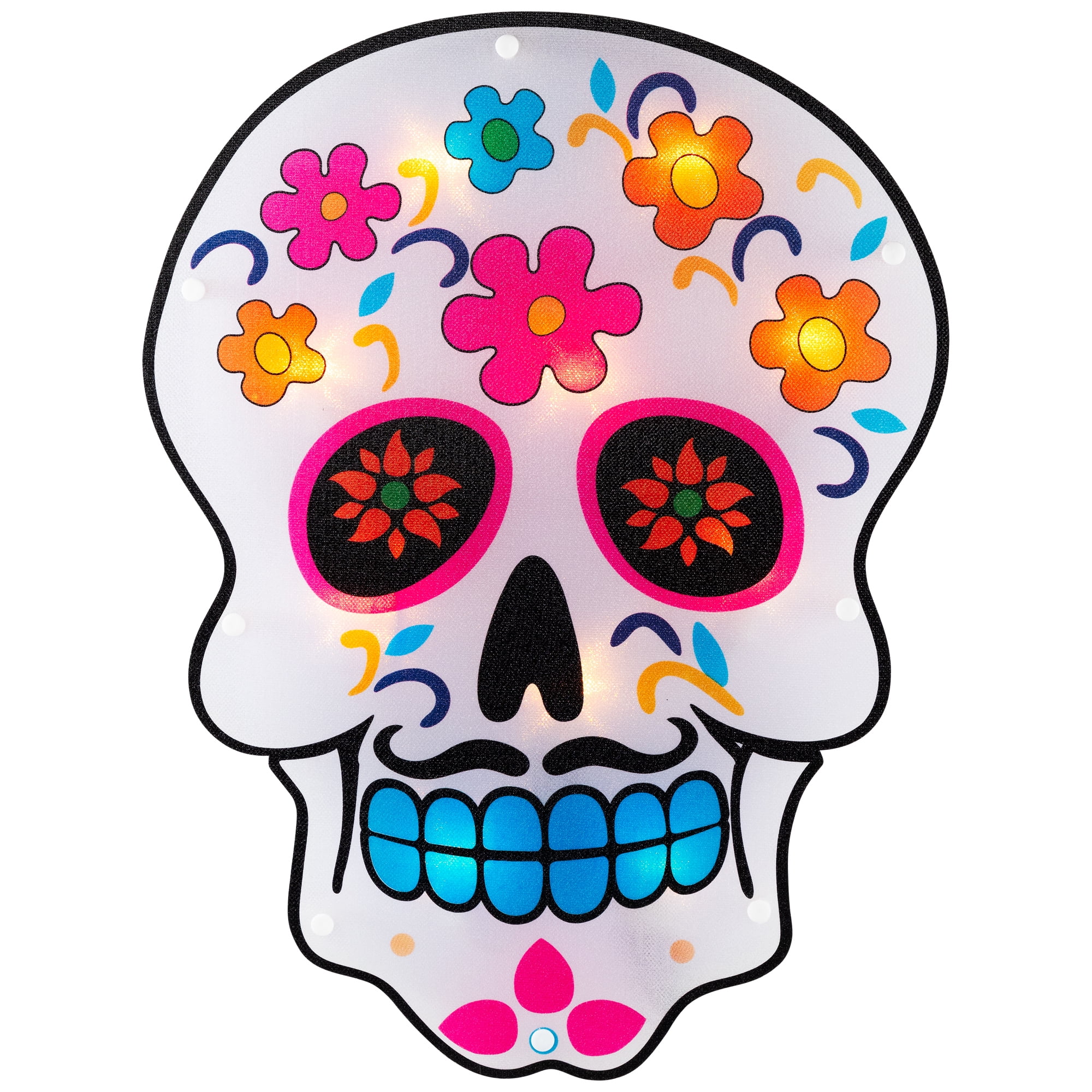 15" Lighted Sugar Skull Halloween Window Silhouette Decoration