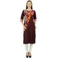 thumbnail image 5 of Bimba Women's Aari Embroidered Rayon Kurta 3/4 Sleeve Straight Kurti Ethinc Long Tunic, 5 of 9