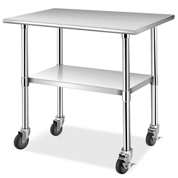 Costway 36 X 24 Stainless Steel, Stainless Steel Table With Shelves