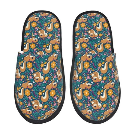 Balery Squirrel Garden Delight Slient Indoor Furry Fleece Comfort House Shoes Soft Non-Slip Home Shoes Cotton slippers House Slippers-- Large